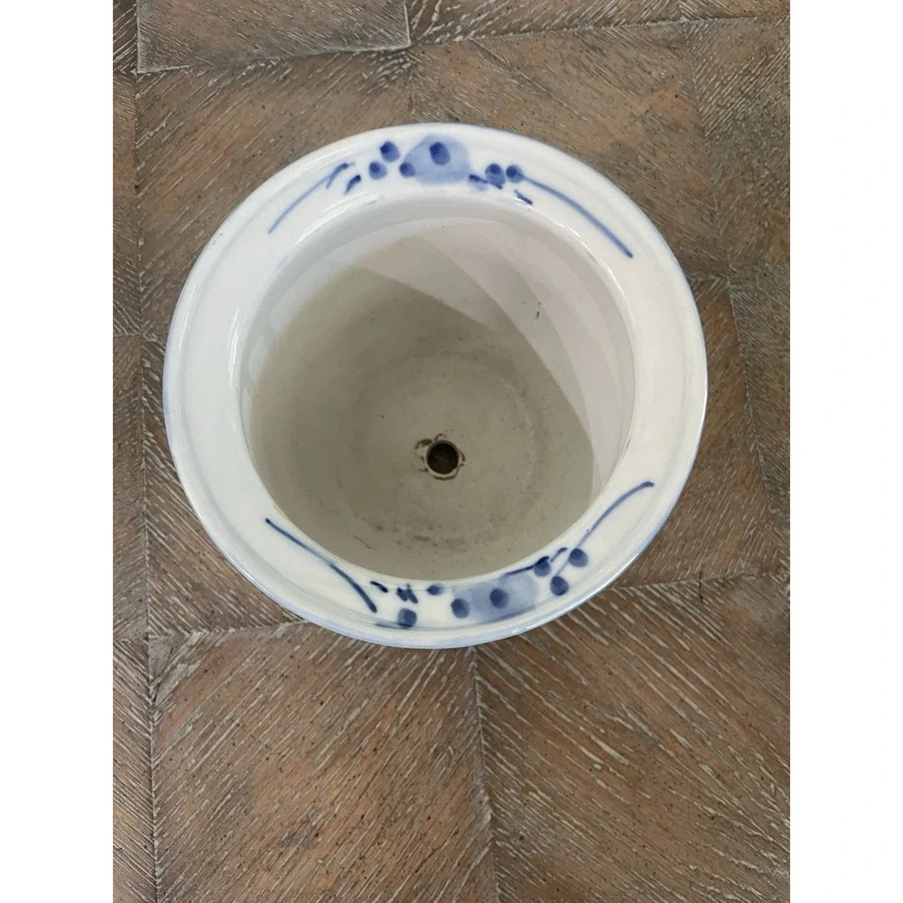 Vtg Chinoiserie Asian Blue & White Porcelain Flower Planter Pot 4.25 x 6.5